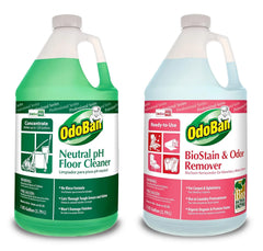 OdoBan Professional Cleaning Neutral pH Floor Cleaner and BioStain and Odor Remover, Made in the USA, 1 Gallon Each