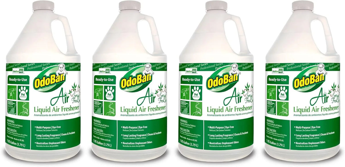OdoBan Professional Series Ready-to-Use Air Spring Fresh Liquid Air Freshener, Made in the USA, Spring Fresh Scent Clear, 4-Pack, 1 Gallon Each