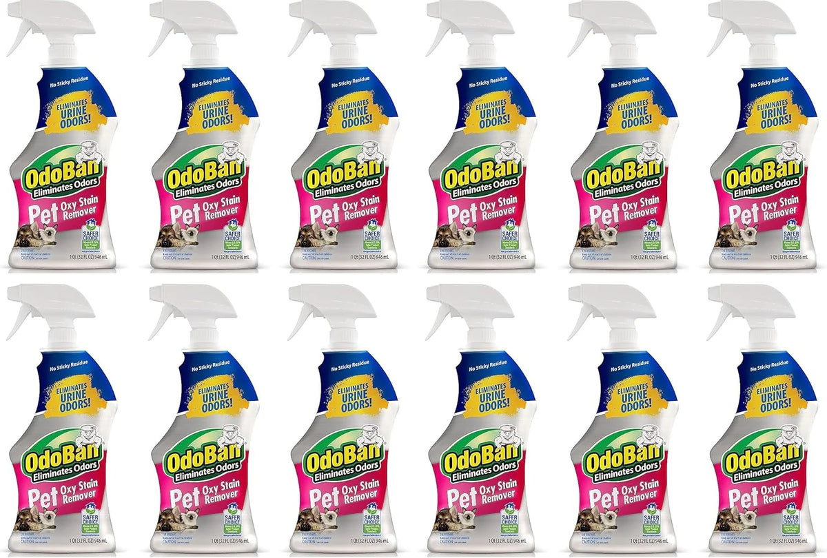 OdoBan Pet Solutions Oxy Stain Remover, Pet Stain Eliminator, Made in the USA, 12-Pack, 32 Ounce Spray Each