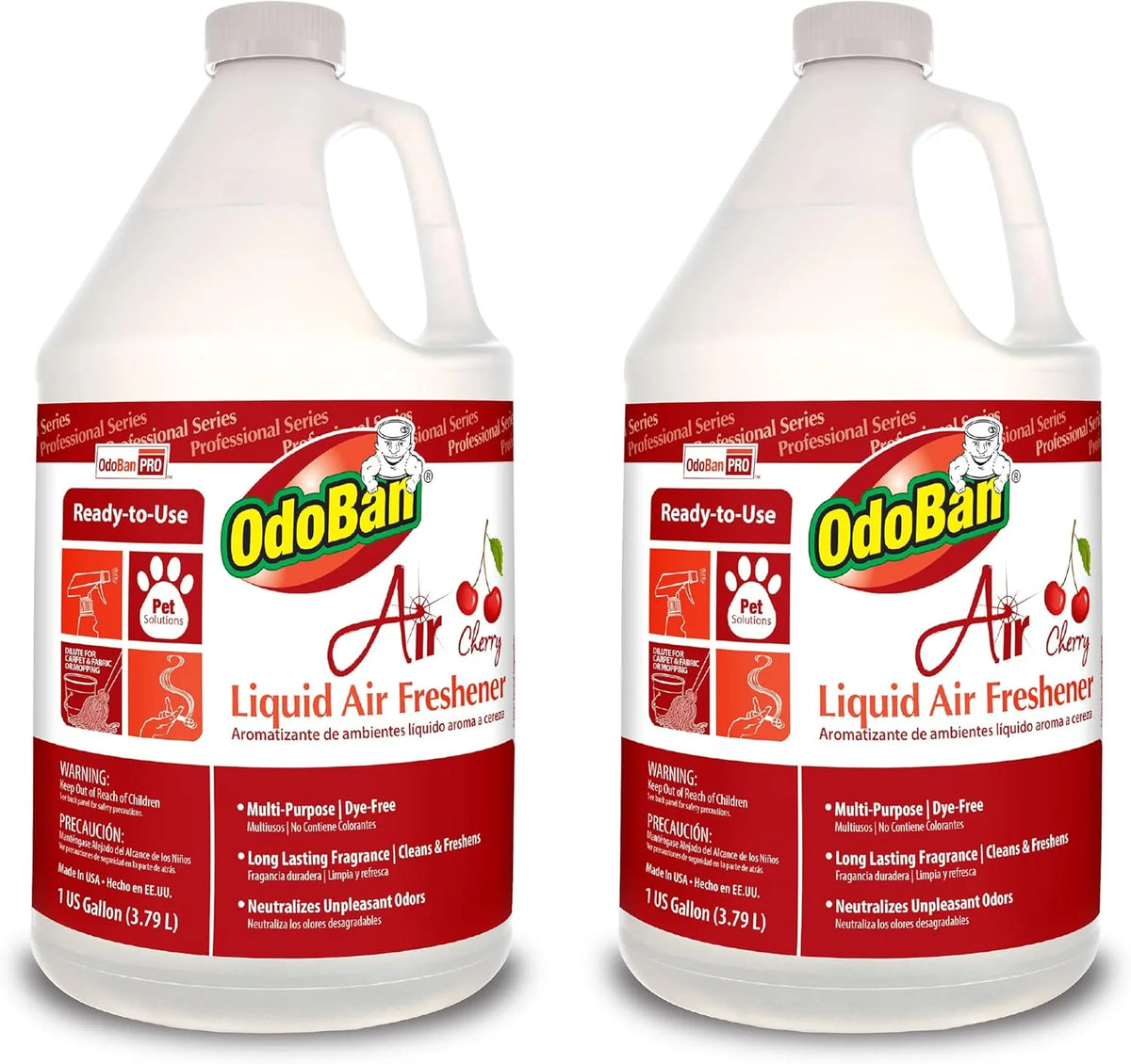 OdoBan Professional Series Ready-to-Use Air Cherry Liquid Air Freshener, Made in the USA, Cherry Scent, 2-Pack, 1 Gallon Each