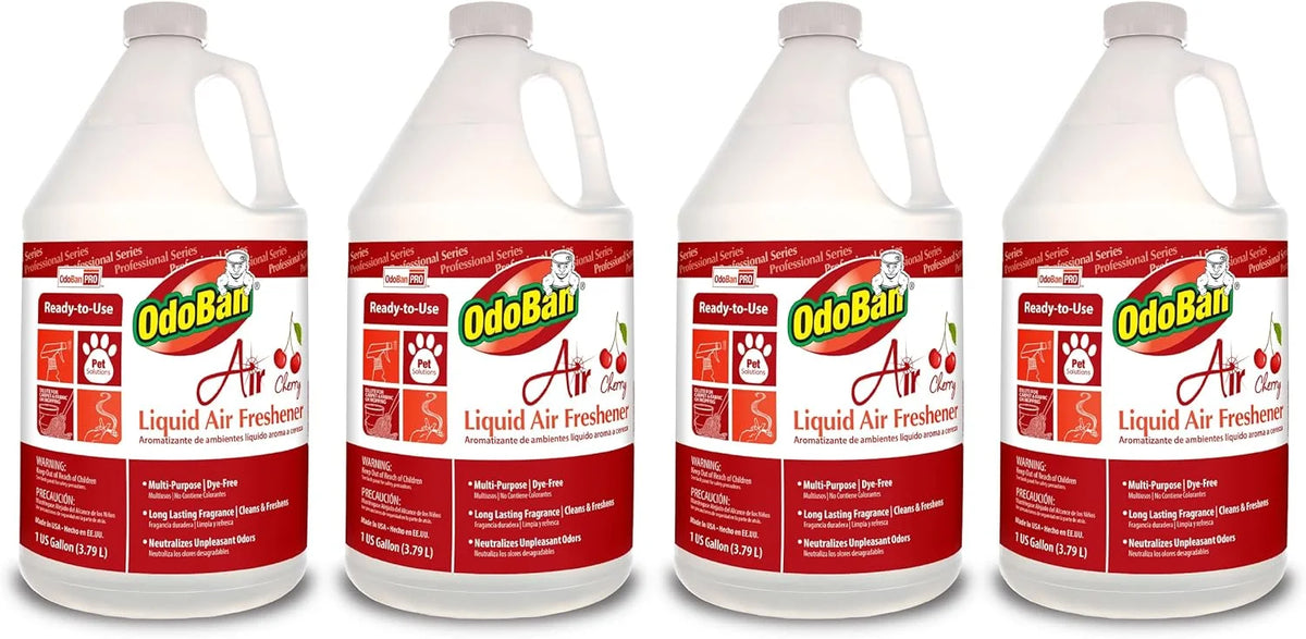 OdoBan Professional Series Ready-to-Use Air Cherry Liquid Air Freshener, Made in the USA, Cherry Scent, 4-Pack, 1 Gallon Each
