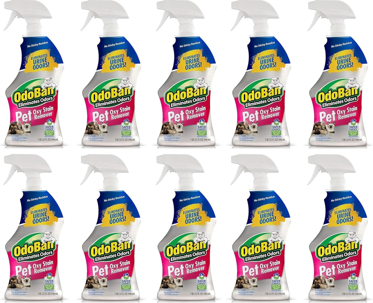 OdoBan Pet Solutions Oxy Stain Remover, Pet Stain Eliminator, Made in the USA, 10-Pack, 32 Ounce Spray Each